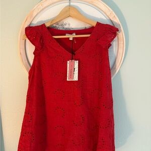 ANDREE BY UNIT Red Eyelet Ruffle Sleeve Blouse